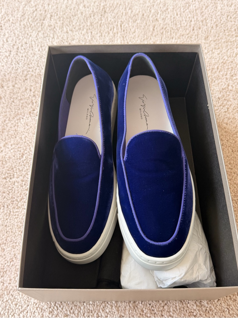 Giorgio Armani Royal Blue Velvet Slip-On Sneakers